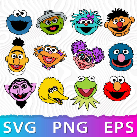 Sesame Street Characters Layered SVG, Sesame Street Face SVG Bundle, Sesame Street Face Clipart