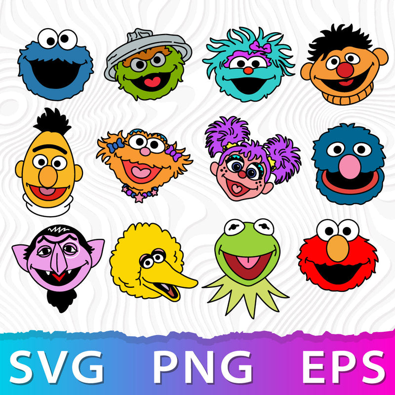 Sesame Street Characters Layered SVG, Sesame Street Face SVG Bundle, Sesame Street Face Clipart