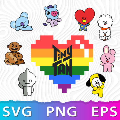 BTS Love SVG, BTS Png Transparent, BTS Characters PNG, BTS Cartoon Characters Svg, Cricut BTS Svg, BTS Png Pack