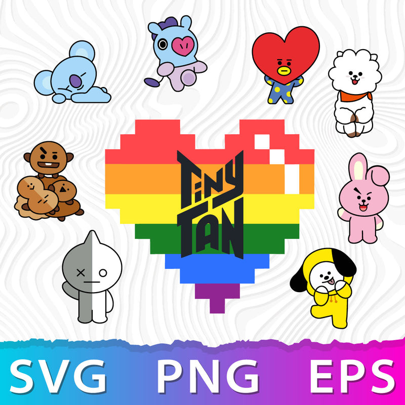 BTS Love SVG, BTS Png Transparent, BTS Characters PNG, BTS Cartoon Characters Svg, Cricut BTS Svg, BTS Png Pack