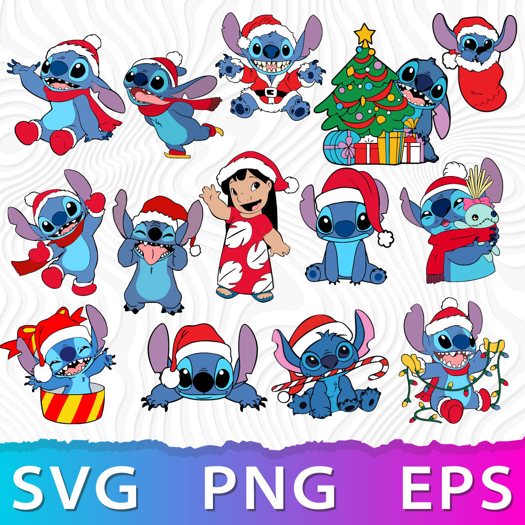Lilo & Stitch Christmas SVG, Lilo And Stitch Svg For Cricut, Stitch PNG Transparent, Christmas Stitch Cliparts