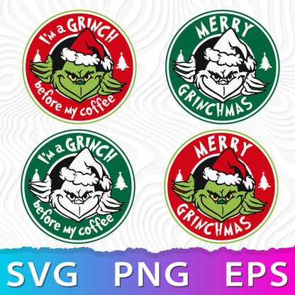 Merry Grinchmas Logo SVG, Grinchmas PNG, Grinchmas Coffee, Merry Grinchmas Printable