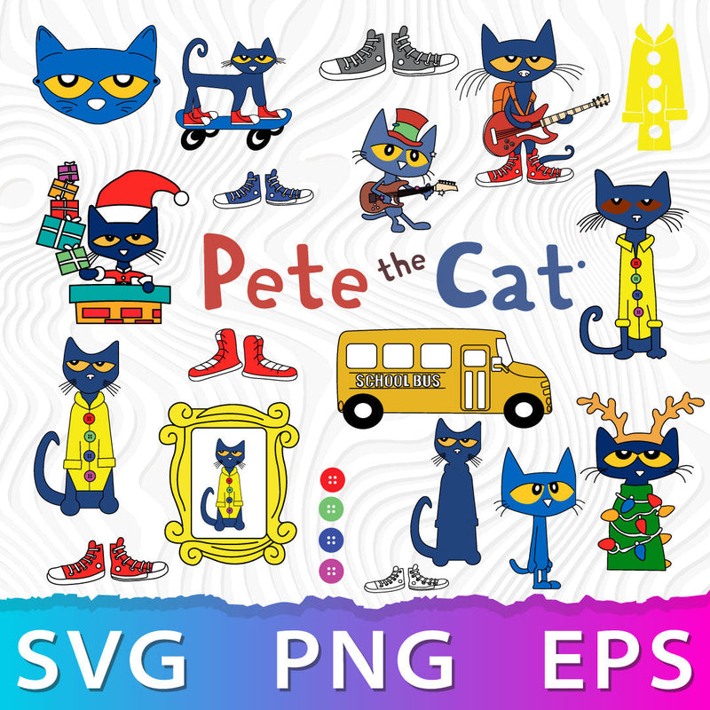 Pete The Cat SVG, Pete The Cat Bundle, Pete The Cat SVG for Cricut, Pete The Cat Silhouette Vector Cut Files