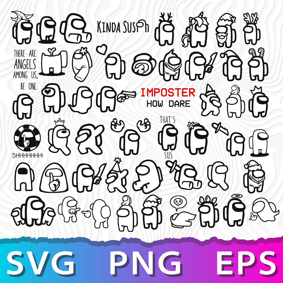 Among Us Outline SVG, Among Us Bundle, Among Us SVG Black And White, Among Us Silhouette, Imposter PNG