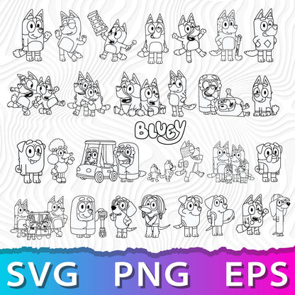 Bluey Outline SVG, Cricut Bluey SVG, Bluey Birthday PNG, Bluey Silhouette SVG, Bluey Bingo SVG