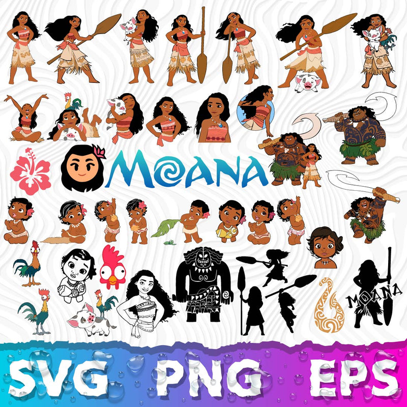 Moana SVG Bundle, Cricut Moana SVG, Moana SVG Birthday, Moana PNG Transparent, Maui Moana Silhouette Vector Cut Files