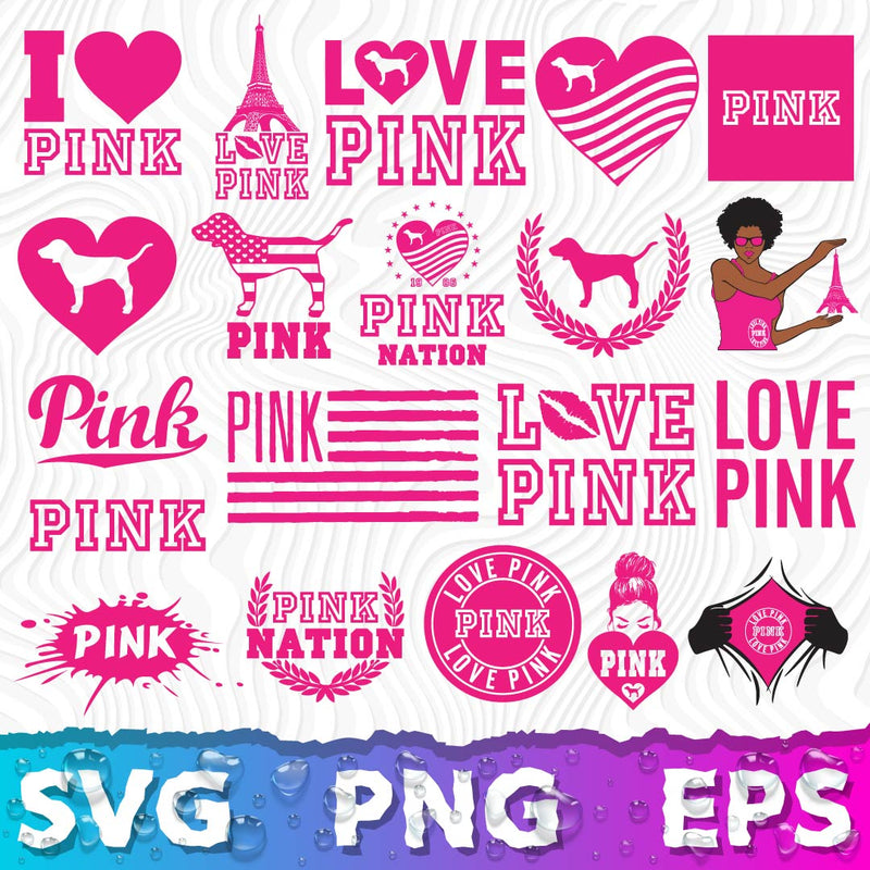 Pink Logo SVG Bundle, Love Pink Clipart, Victoria Secret SVG For Cricut, Pink Logo Cricut Files, Pink Nation PNG