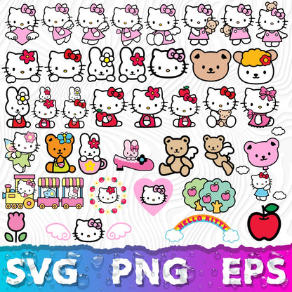 Hello Kitty SVG Bundle, Hello Kitty Clipart for Cricut & Silhouette, Hello Kitty PNG SVG Cut Files - Digital Bundle