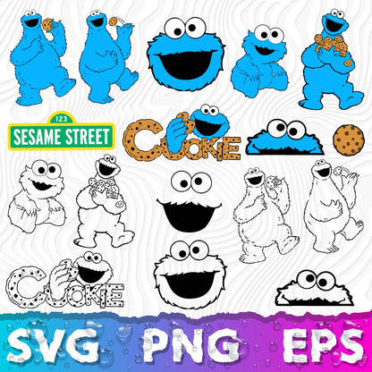 Cookie Monster SVG, Cookie Monster Cricut, Cookie Monster Outline, Cookie Monster PNG Transparent