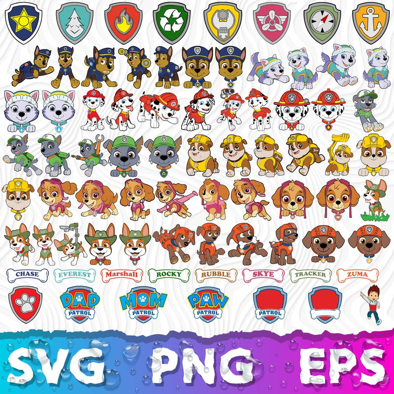 Paw Patrol SVG Bundle, Paw Patrol SVG For Cricut, Paw Patrol SVG Birthday, Paw Patrol PNG Transparent