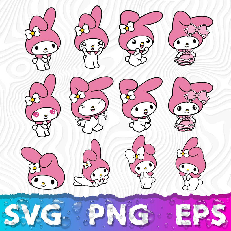 My Melody Clipart Bundle, Sanrio SVG, My Melody Cricut, My Melody PNG, My Melody Silhouette Vector Cut Files