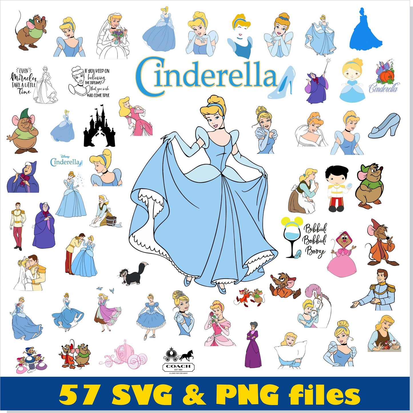 Cinderella Princess Disney SVG Bundle, Cinderella SVG, Cinderella PNG, Princess Disney SVG Cricut, Cinderella Disney PNG