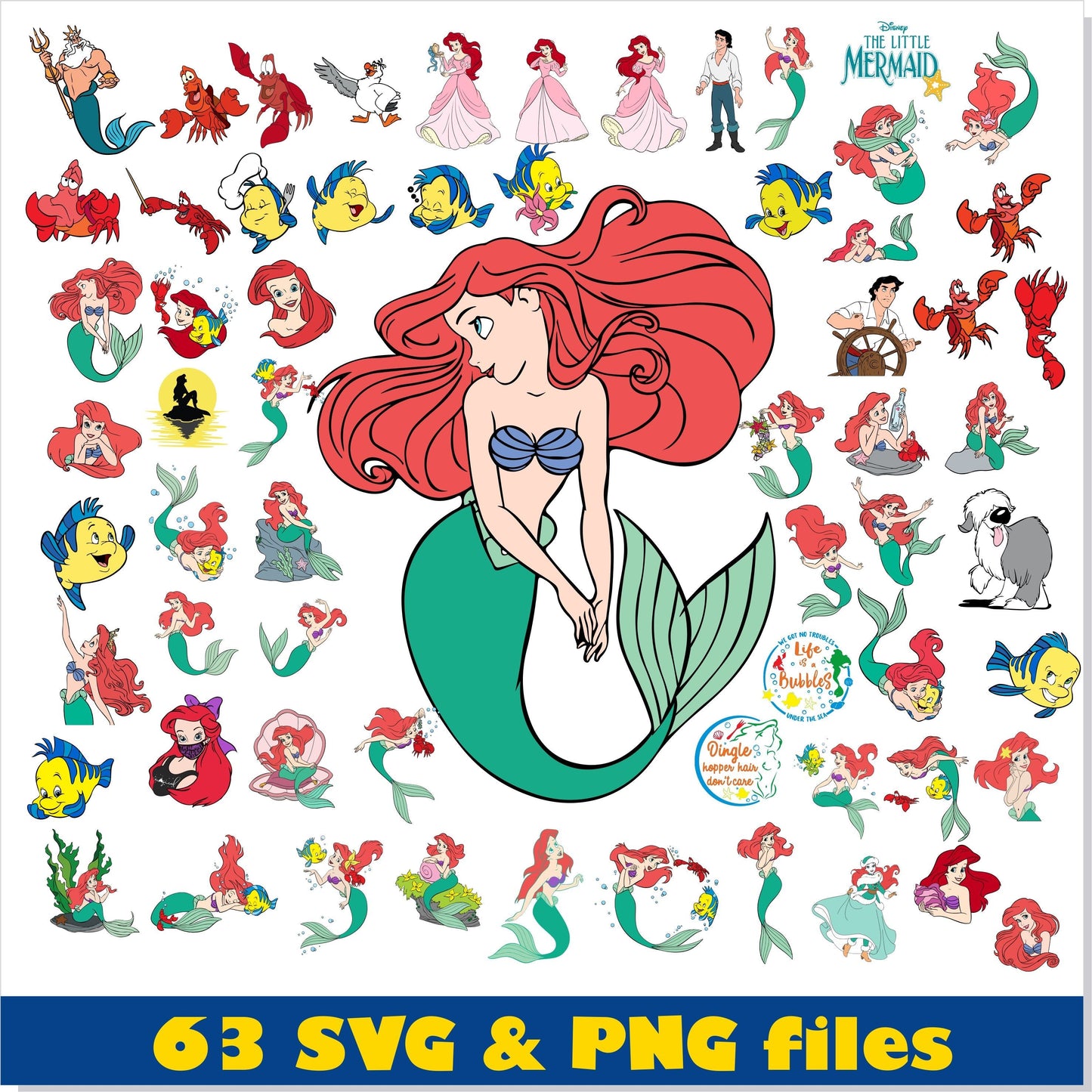 Little Mermaid SVG Bundle Princess Disney, Little Mermaid SVG PNG, Princess Disney SVG Cricut, Little Mermaid Disney PNG