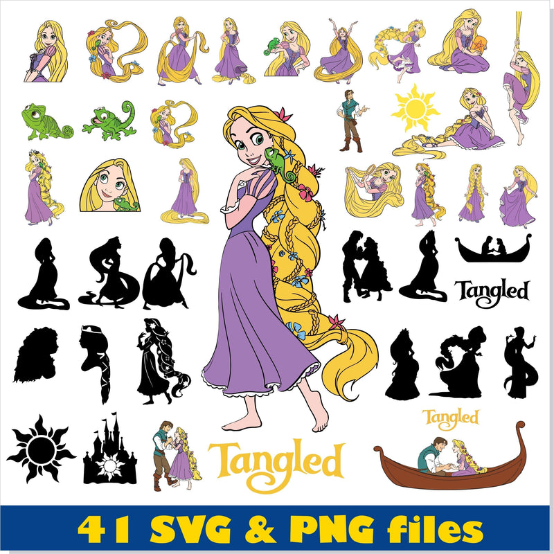 Tangled Princess SVG Bundle, Tangled SVG, Tangled PNG Clipart, Princess Disney SVG Cricut, Silhouette Vector Cut Files