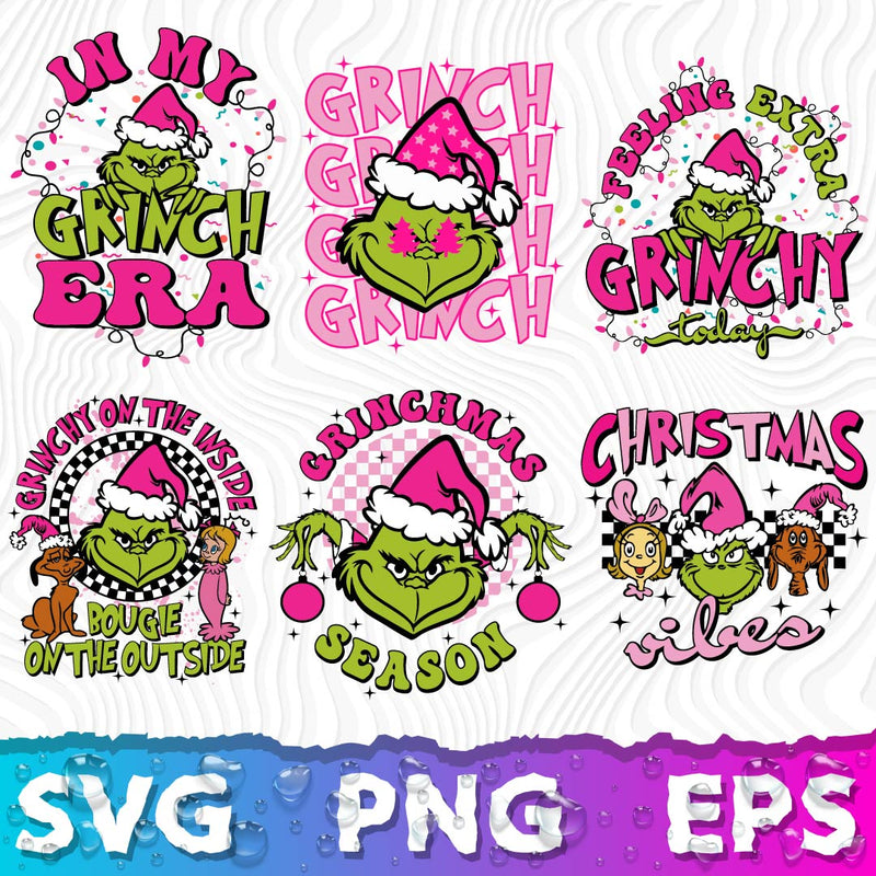 Retro Pink Christmas SVG Bundle, Pink Christmas PNG, Christmas SVG, Grinch SVG, Grinch Christmas PNG, Grinch Christmas