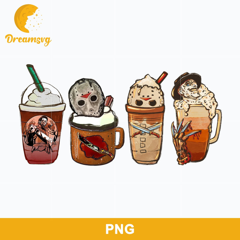 Horror Fall Halloween Coffee Png, Scary Movie Halloween Horror Killers Iced Coffee Png, Horror Halloween Coffee Png