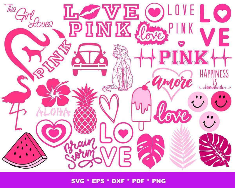 Love Pink Svg, Pink Lips SVG, Love Logos Svg for Cricut, Pink Lips Silhouette Vector Cut Files