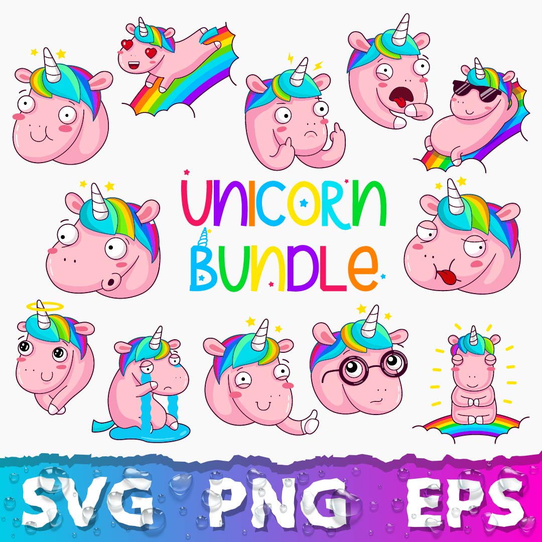 Rainbow Unicorn Svg Bundle, Unicorn Svg, Unicorn Face Svg, Unicorn Head Svg, Cute Unicorn Svg Cricut, Silhouette Vector Cut Files