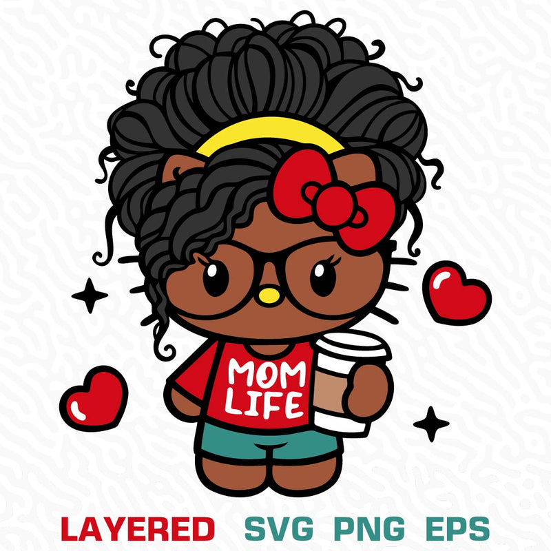 Hello Kitty Afro Mom SVG, Hello Kitty Afro SVG