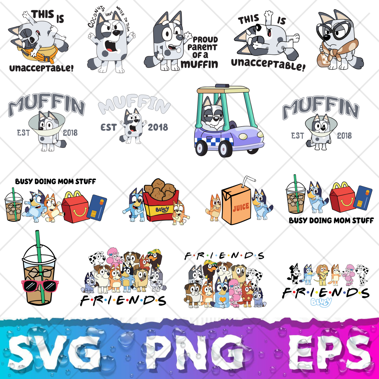 Bluey SVG & PNG Bundle - 850+ Bluey Family Clipart for Cricut & Silhouette, Sublimation, Stickers, Instant Download, Tshirt | Mug, Decals