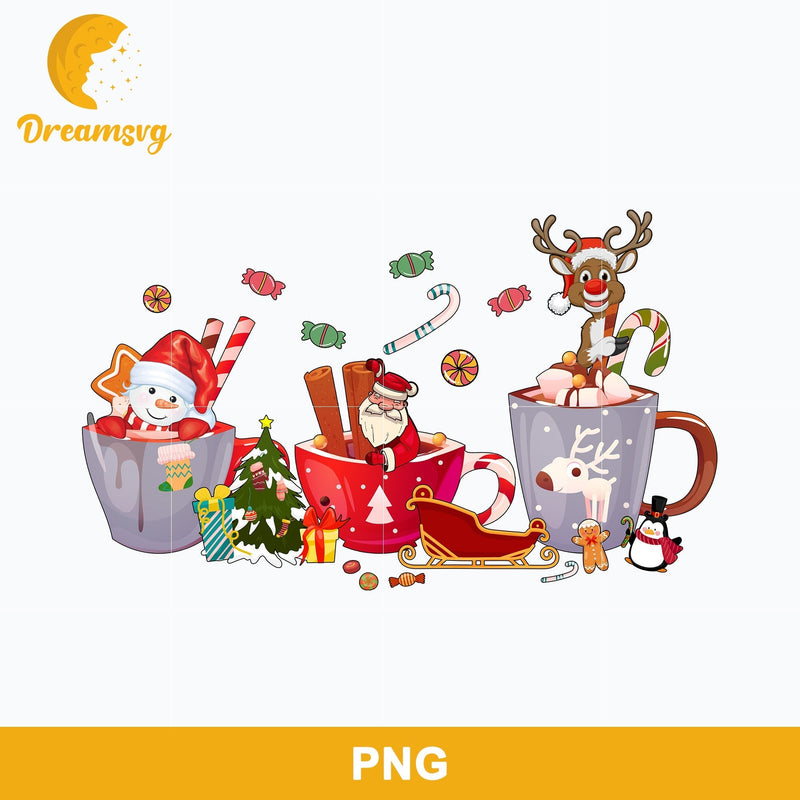 Santa Christmas Coffee Png, Snowman Christmas Coffee Png, Reindeer Christmas Png File.