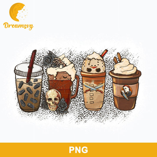 Horror Fall Coffee Pumpkin Spice Latte Png, Ghost Fall Coffee Png, Friends Horror Characters Png, Halloween Pumpkin Spice Png, Halloween Coffee Png Sublimation.