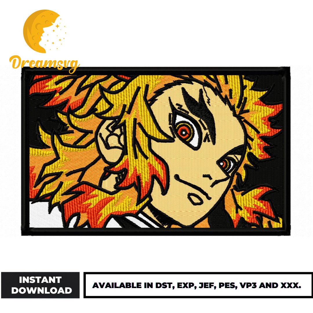 Rengoku smile embroidery design, Kimetsu no Yaiba embroidery