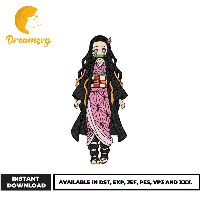 Nezuko Kamado embroidery design, Kimetsu no Yaiba embroidery