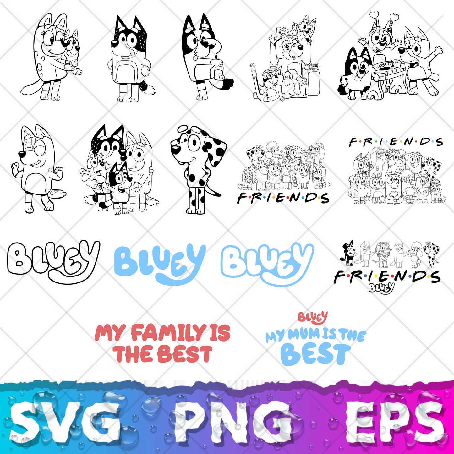Bluey SVG & PNG Bundle - 850+ Bluey Family Clipart for Cricut & Silhouette, Sublimation, Stickers, Instant Download, Tshirt | Mug, Decals