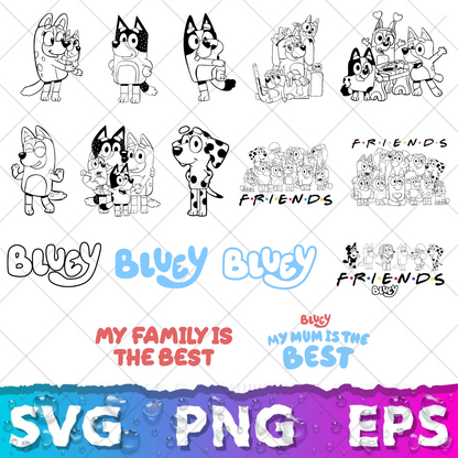 Bluey SVG & PNG Bundle - 850+ Bluey Family Clipart for Cricut & Silhouette, Sublimation, Stickers, Instant Download, Tshirt | Mug, Decals