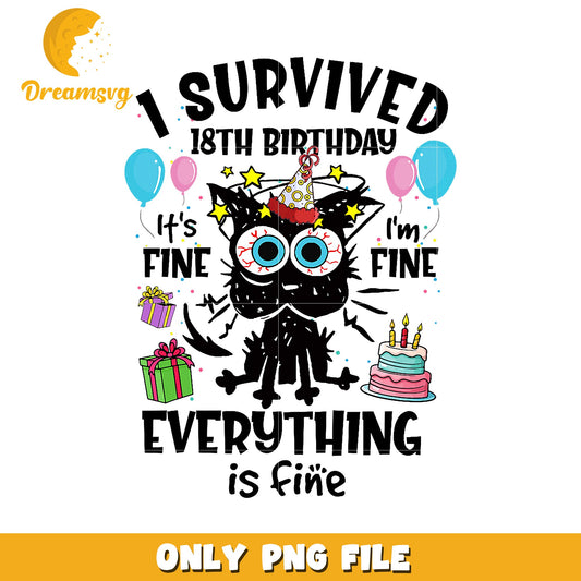 18th Birthday Cat PNG I Survived!