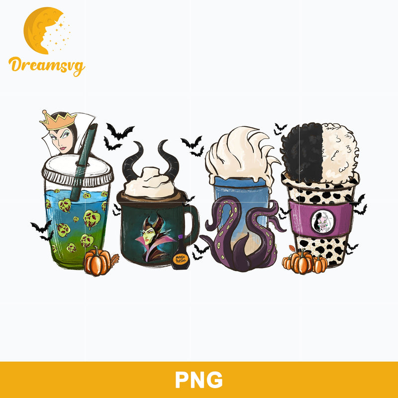 Halloween Villains Coffee Cups Png, Malefica Coffee Halloween Png.