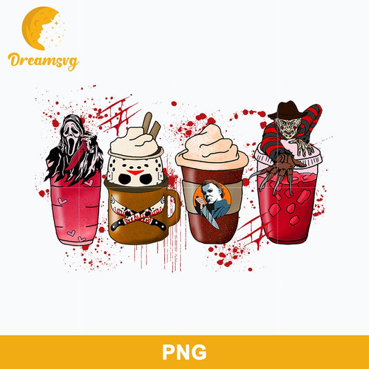 Horror Fall Halloween Coffee Png, Scary Movie Halloween Horror Killers Iced Coffee Png, Horror Halloween Coffee Png