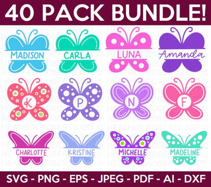 Butterfly Monogram Svg Bundle, Cliparts Set Cricut / Silhouette