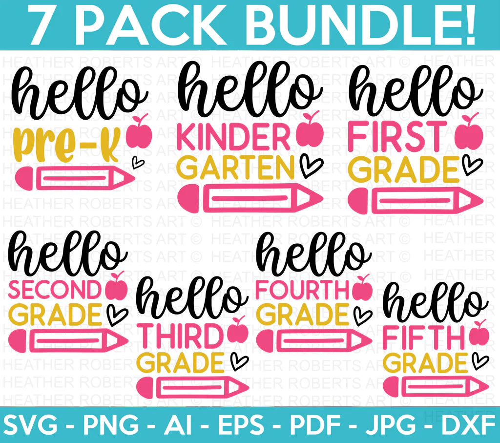 Hello Back to School SVG Bundle, Cliparts for Cricut / Silhouette