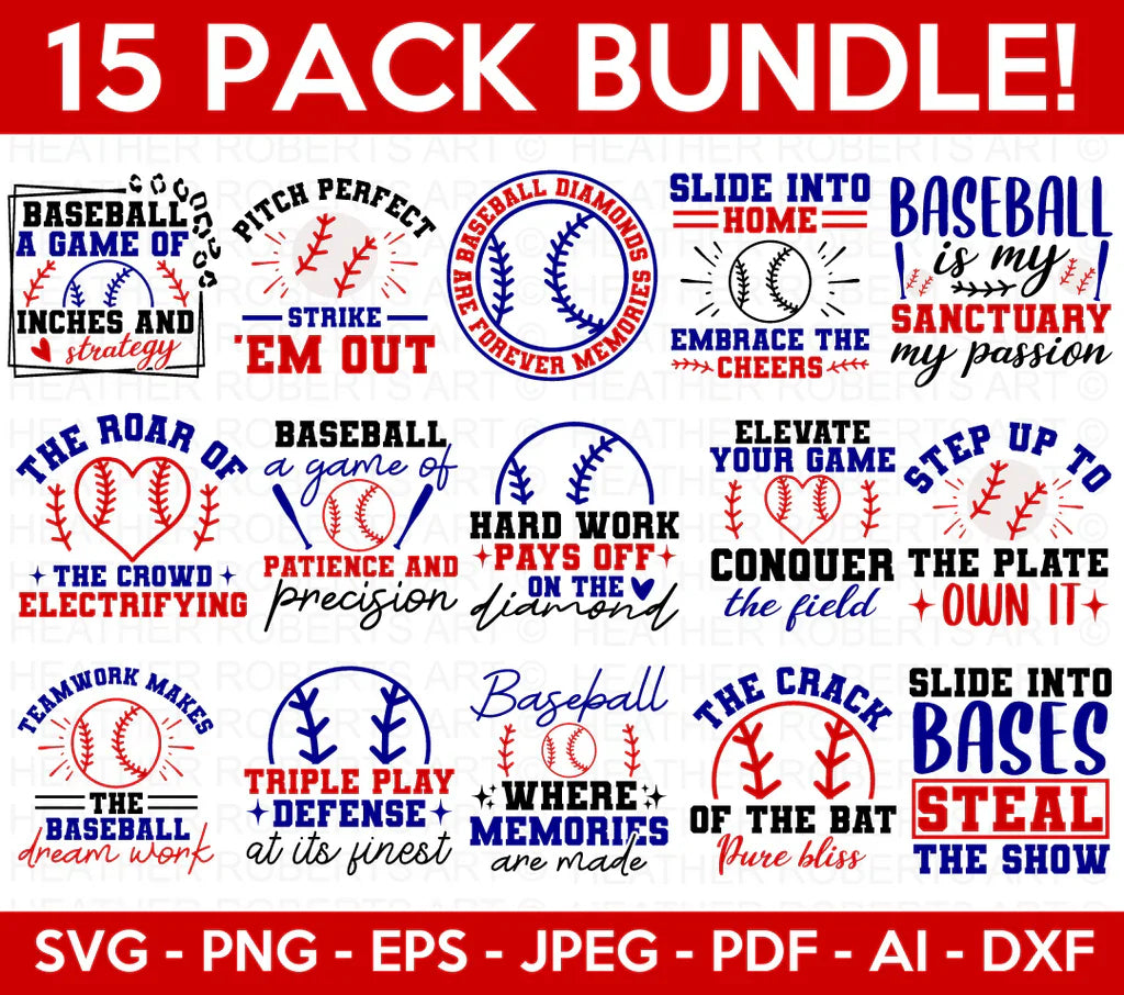 Baseball SVG Bundle, 15 Cliparts for Cricut / Silhouette