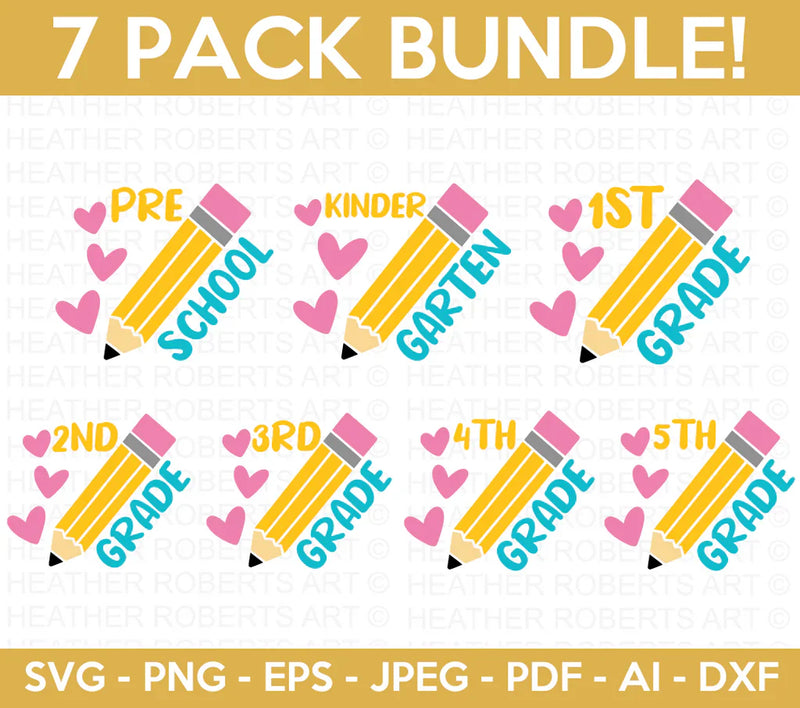 Back to School Clipart Bundle, 7 SVG Files for Cricut / Silhouette