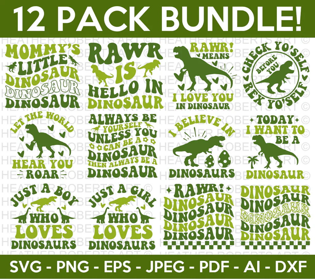 Retro Dinosaur SVG Bundle, Cliparts for Cricut / Silhouette