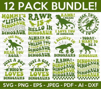 Retro Dinosaur SVG Bundle, Cliparts for Cricut / Silhouette