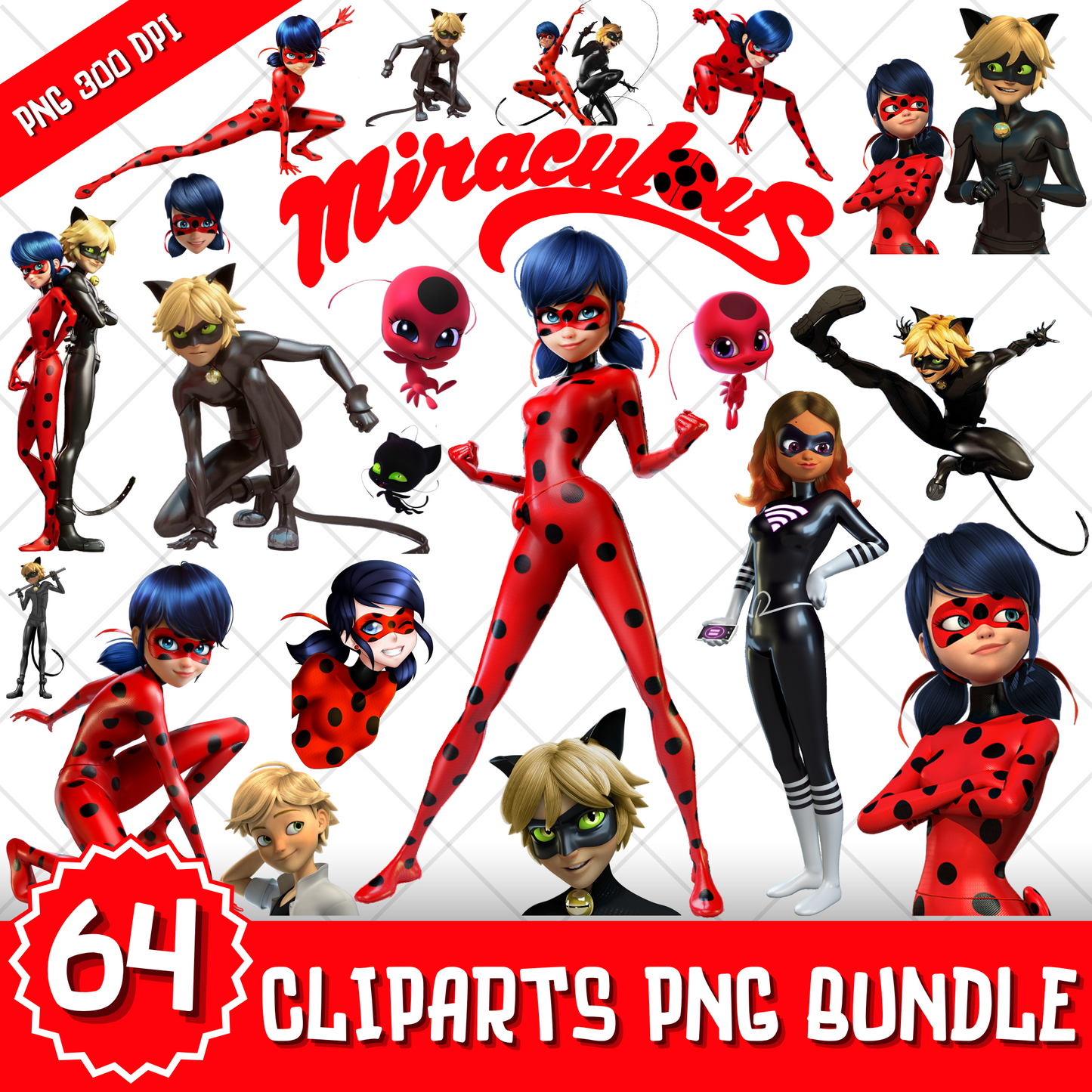 Miraculous Ladybug Clipart Bundle, Miraculous Transparent PNG, Designs for Decoration / Sublimation, Instant download