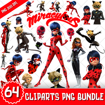 Miraculous Ladybug Clipart Bundle, Miraculous Transparent PNG, Designs for Decoration / Sublimation, Instant download