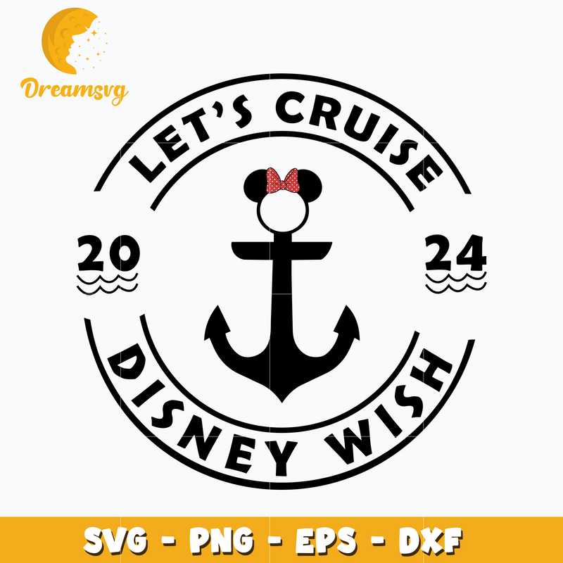 Minnie mouse head Let's cruise 2024 svg