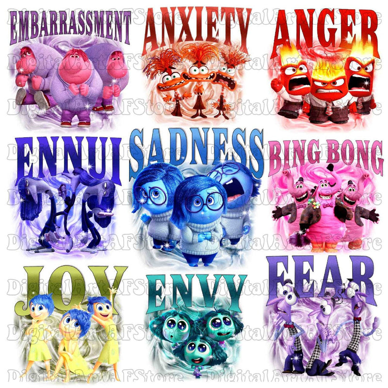 Characters name Inside Out 2 png bundle, instant digital download