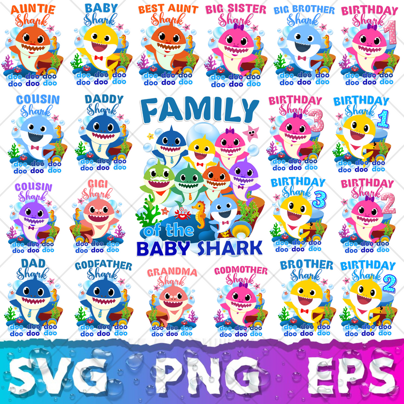 Baby Shark SVG Bundle Baby Shark Birthday Clipart Baby Shark Font Alphabet Svg Cut Files Png Digital Bundle