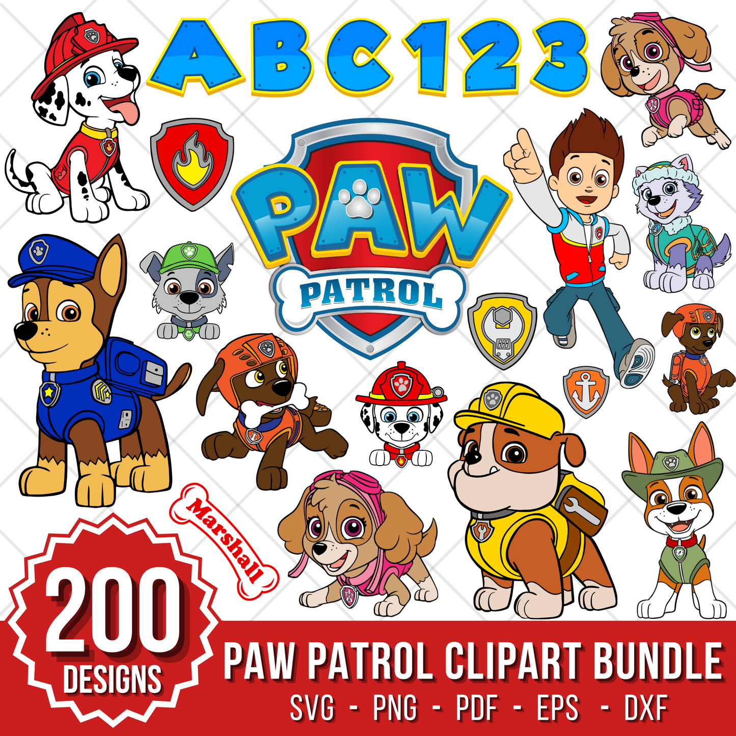 Paw Patrol SVG Bundle, Paw Patrol Clipart Paw Patrol Alphabet, Silhouette Svg Cut Files, Png Digital Bundle