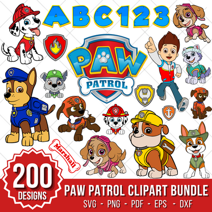 Paw Patrol SVG Bundle, Paw Patrol Clipart Paw Patrol Alphabet, Silhouette Svg Cut Files, Png Digital Bundle
