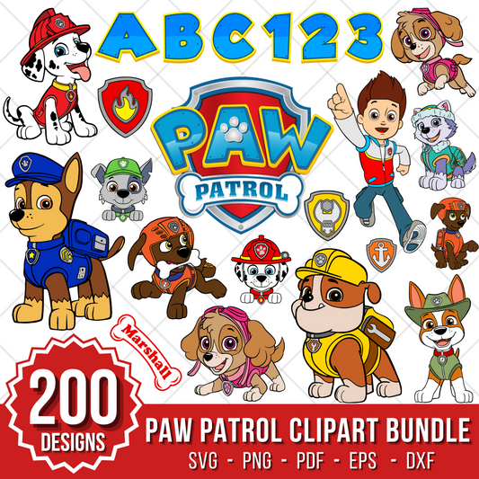 Paw Patrol SVG Bundle, Paw Patrol Clipart Paw Patrol Alphabet, Silhouette Svg Cut Files, Png Digital Bundle