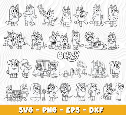 Bluey SVG Bundle, Bluey Birthday SVG, Bluey Alphabet SVG, Bluey and Family Clipart PNG Vector Files