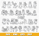 Bluey SVG Bundle, Bluey Birthday SVG, Bluey Alphabet SVG, Bluey and Family Clipart PNG Vector Files