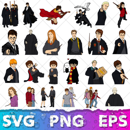 Harry Potter Clipart Bundle, Harry Potter SVG Cut Files for Cricut / Silhouette, Harry Potter Alphabet PNG Vector Files